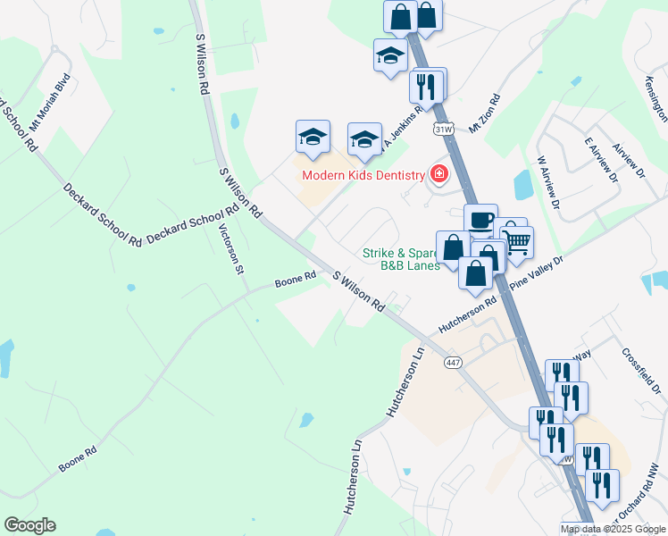map of restaurants, bars, coffee shops, grocery stores, and more near 6554 South Wilson Road in Elizabethtown