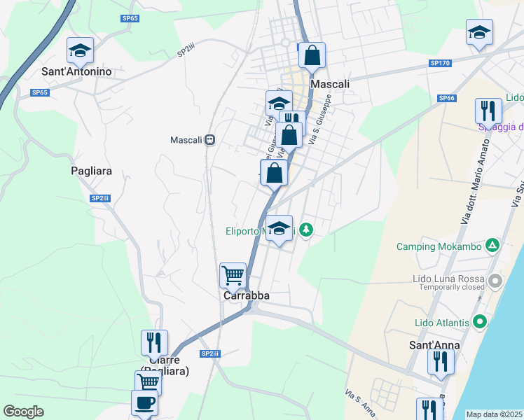 map of restaurants, bars, coffee shops, grocery stores, and more near in Mascali