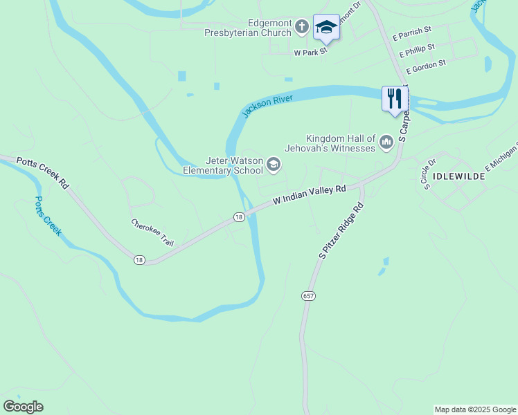 map of restaurants, bars, coffee shops, grocery stores, and more near 574 West Indian Valley Road in Covington