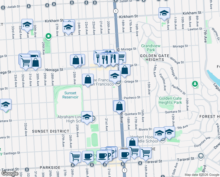 map of restaurants, bars, coffee shops, grocery stores, and more near in San Francisco