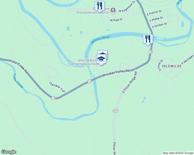 map of restaurants, bars, coffee shops, grocery stores, and more near 574 West Indian Valley Road in Covington