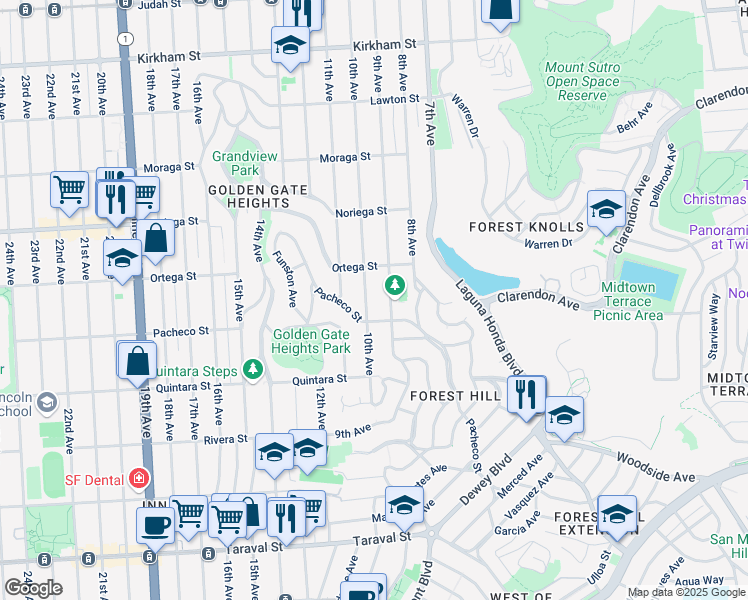 map of restaurants, bars, coffee shops, grocery stores, and more near 1943 9th Avenue in San Francisco