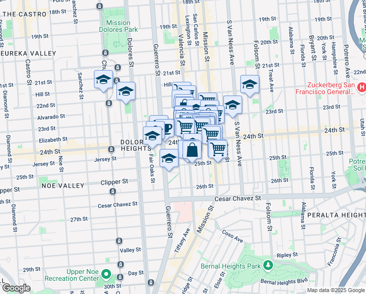 map of restaurants, bars, coffee shops, grocery stores, and more near 123 Poplar Street in San Francisco