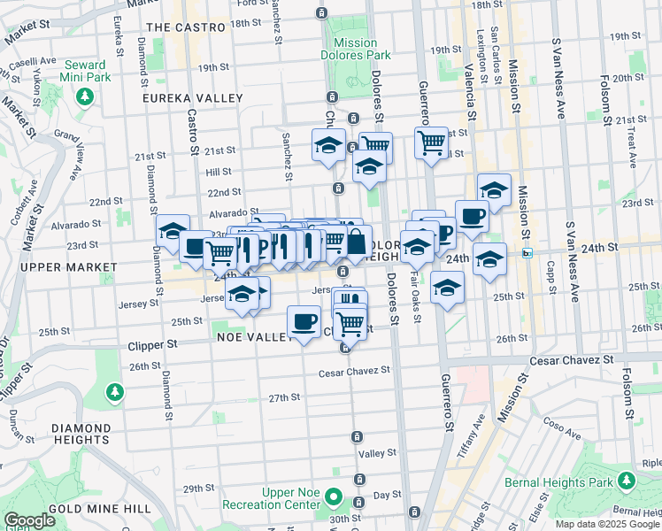 map of restaurants, bars, coffee shops, grocery stores, and more near 3812 24th Street in San Francisco