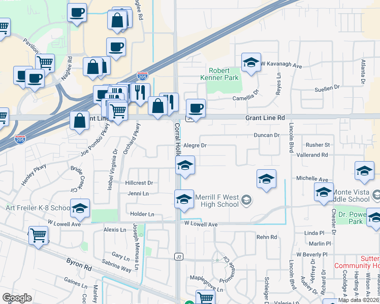 map of restaurants, bars, coffee shops, grocery stores, and more near 1920 Alegre Drive in Tracy