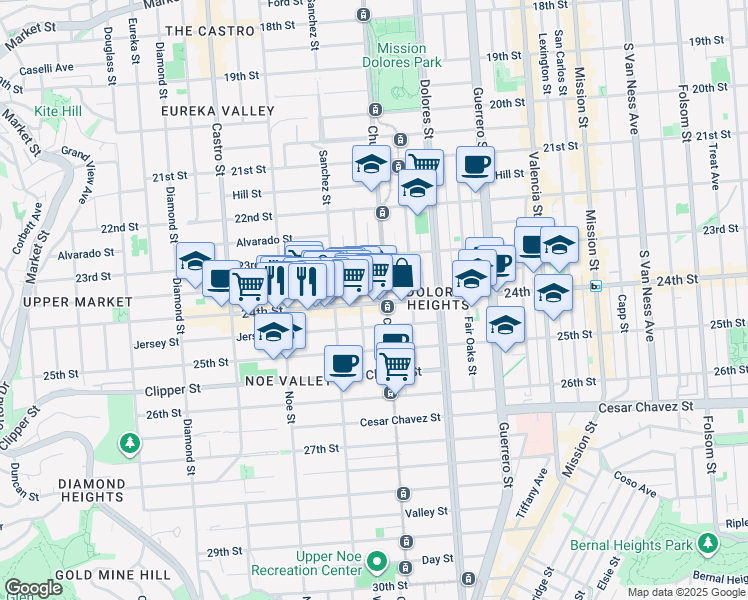 map of restaurants, bars, coffee shops, grocery stores, and more near 3812 24th Street in San Francisco