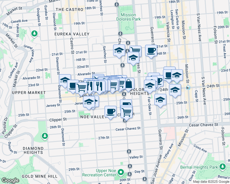 map of restaurants, bars, coffee shops, grocery stores, and more near 3812 24th Street in San Francisco