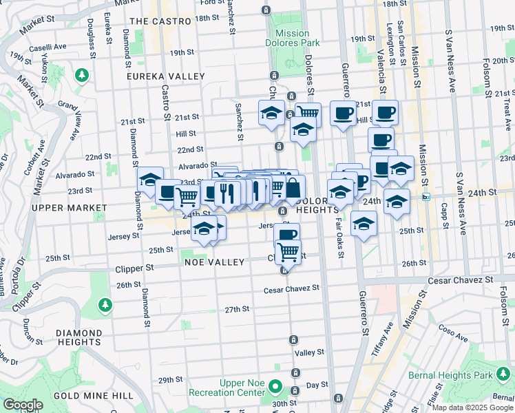 map of restaurants, bars, coffee shops, grocery stores, and more near 3812 24th Street in San Francisco