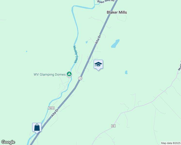 map of restaurants, bars, coffee shops, grocery stores, and more near 4124 Alta Drive in Alderson