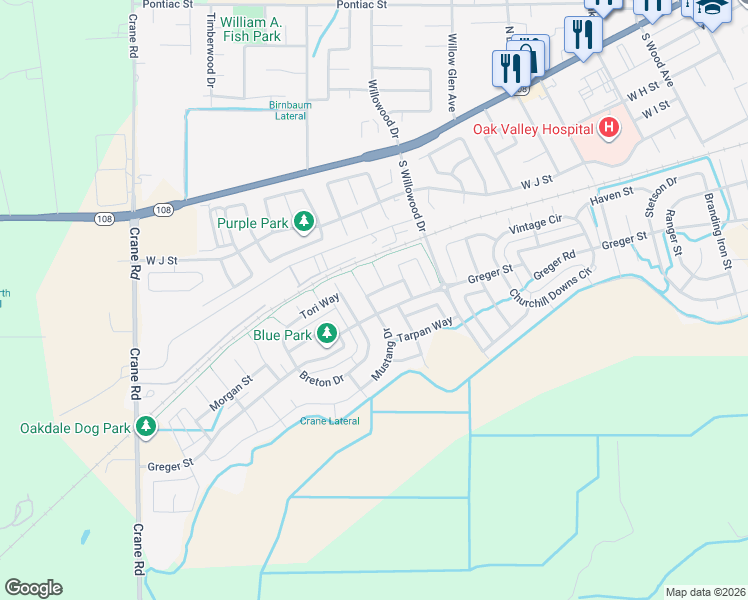 map of restaurants, bars, coffee shops, grocery stores, and more near 2195 Saddlebrook Way in Oakdale