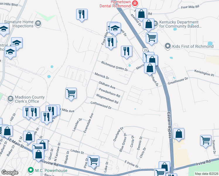 map of restaurants, bars, coffee shops, grocery stores, and more near 614 Oldham Avenue in Richmond