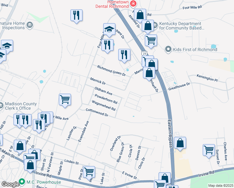 map of restaurants, bars, coffee shops, grocery stores, and more near 643 Oldham Avenue in Richmond
