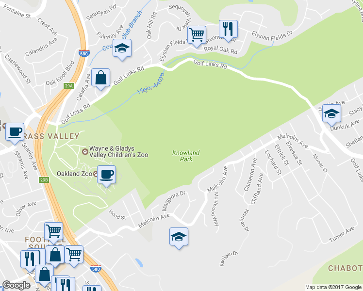 map of restaurants, bars, coffee shops, grocery stores, and more near 57 Edgemont Way in Oakland
