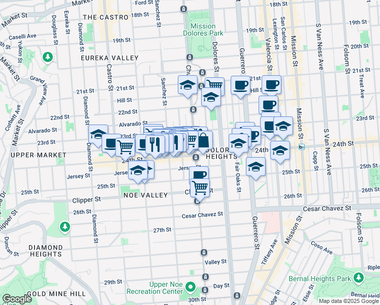 map of restaurants, bars, coffee shops, grocery stores, and more near 3812 24th Street in San Francisco