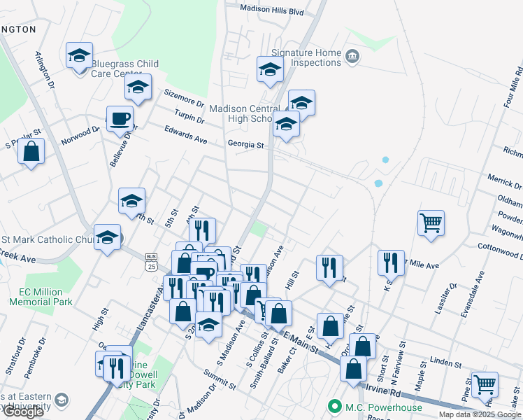 map of restaurants, bars, coffee shops, grocery stores, and more near 420 Kentucky 388 in Richmond