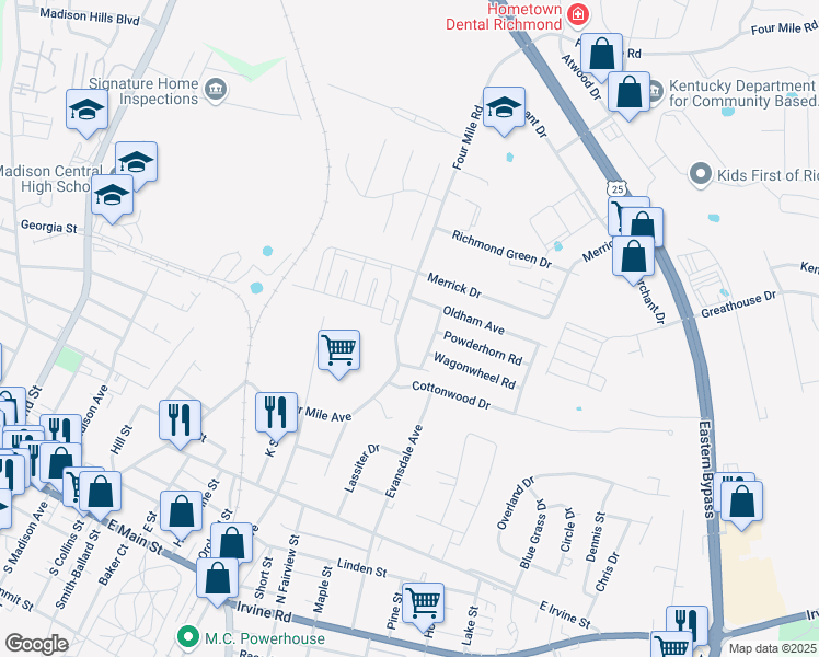 map of restaurants, bars, coffee shops, grocery stores, and more near 705 Four Mile Avenue in Richmond
