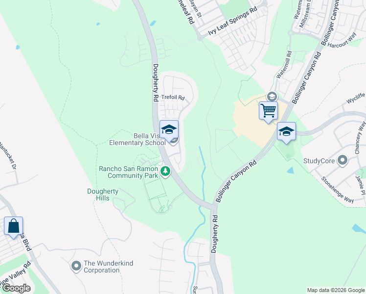 map of restaurants, bars, coffee shops, grocery stores, and more near 1035 Trumpet Vine Lane in San Ramon