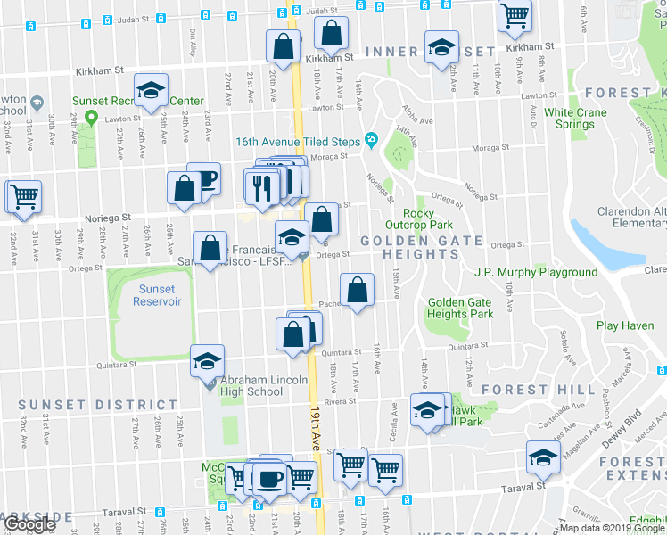 map of restaurants, bars, coffee shops, grocery stores, and more near 1922 18th Avenue in San Francisco