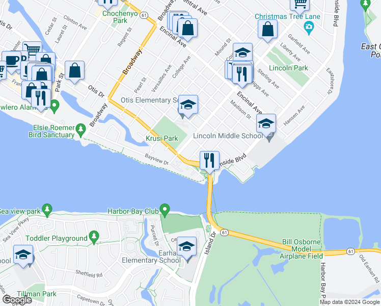 map of restaurants, bars, coffee shops, grocery stores, and more near 975 Post Street in Alameda