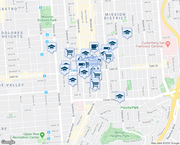 map of restaurants, bars, coffee shops, grocery stores, and more near in San Francisco