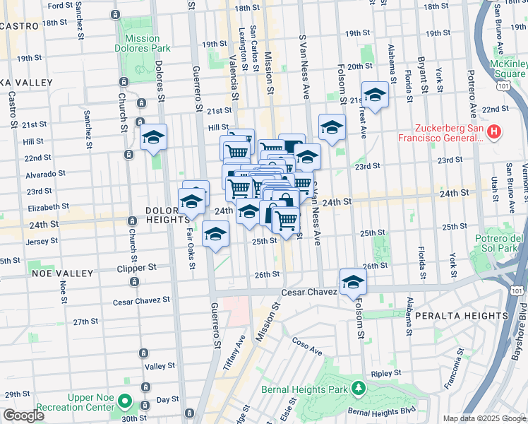 map of restaurants, bars, coffee shops, grocery stores, and more near in San Francisco