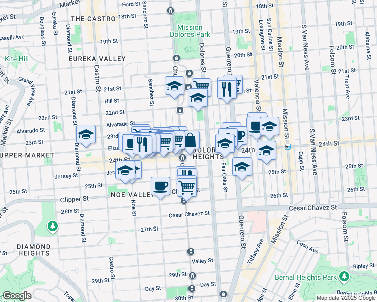 map of restaurants, bars, coffee shops, grocery stores, and more near in San Francisco