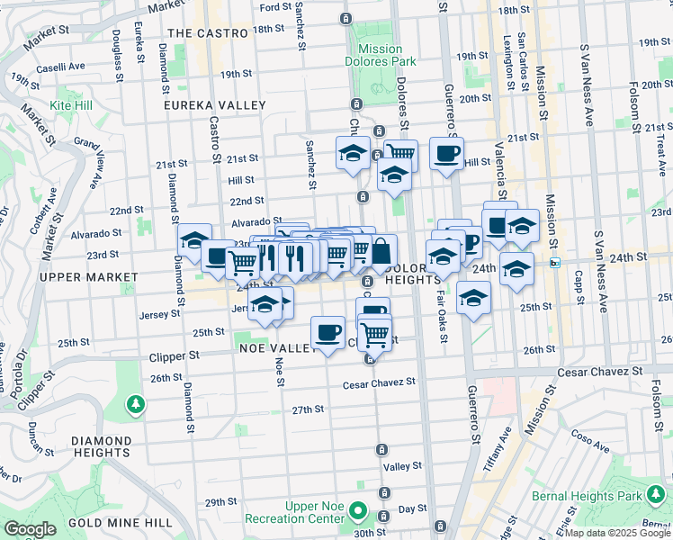 map of restaurants, bars, coffee shops, grocery stores, and more near 3812 24th Street in San Francisco