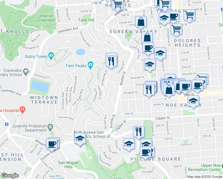 map of restaurants, bars, coffee shops, grocery stores, and more near in San Francisco