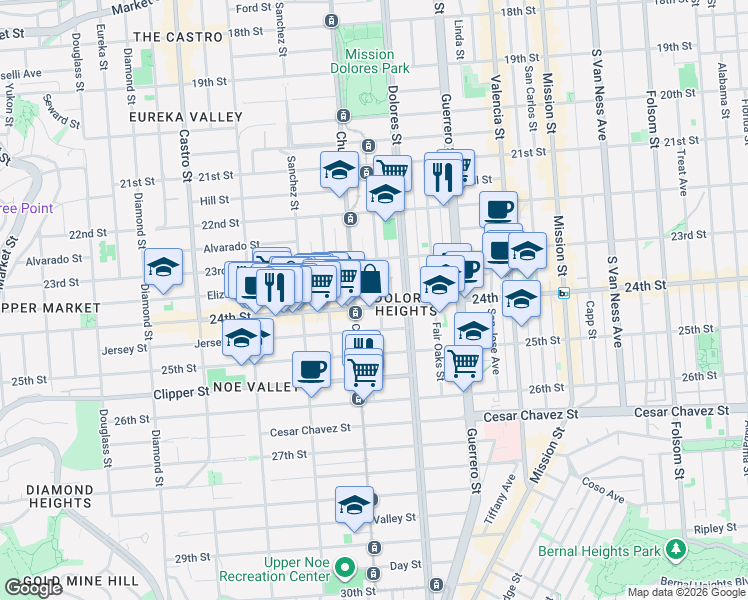 map of restaurants, bars, coffee shops, grocery stores, and more near in San Francisco