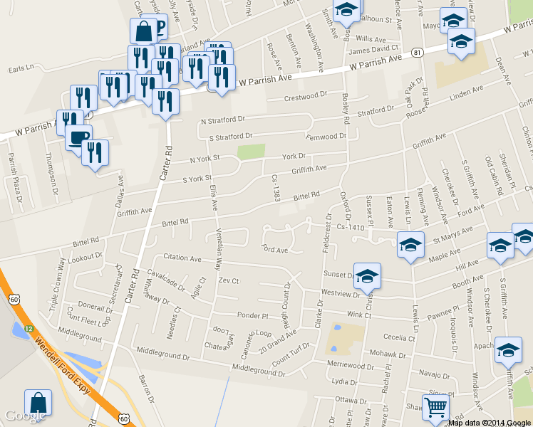 map of restaurants, bars, coffee shops, grocery stores, and more near 2214A Cs-1235 in Owensboro