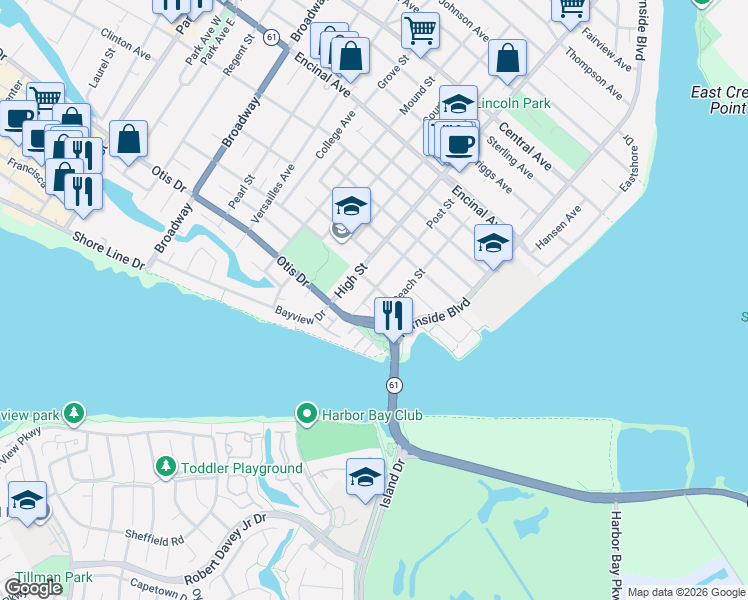 map of restaurants, bars, coffee shops, grocery stores, and more near 3232 Calhoun Street in Alameda