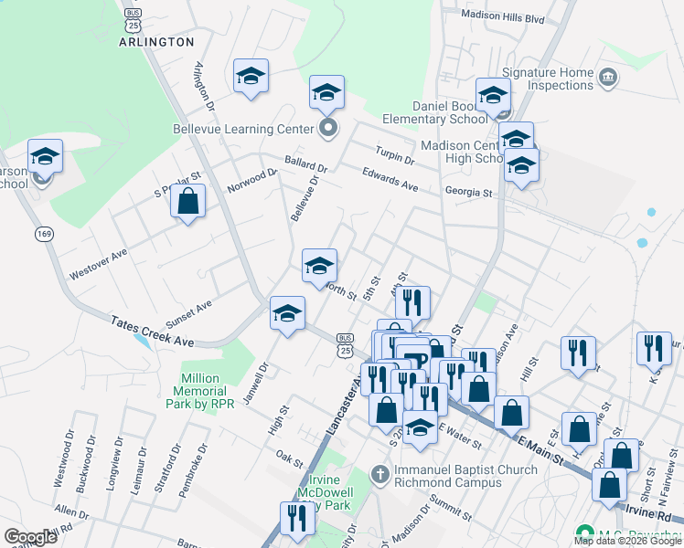 map of restaurants, bars, coffee shops, grocery stores, and more near 105 Clay Drive in Richmond