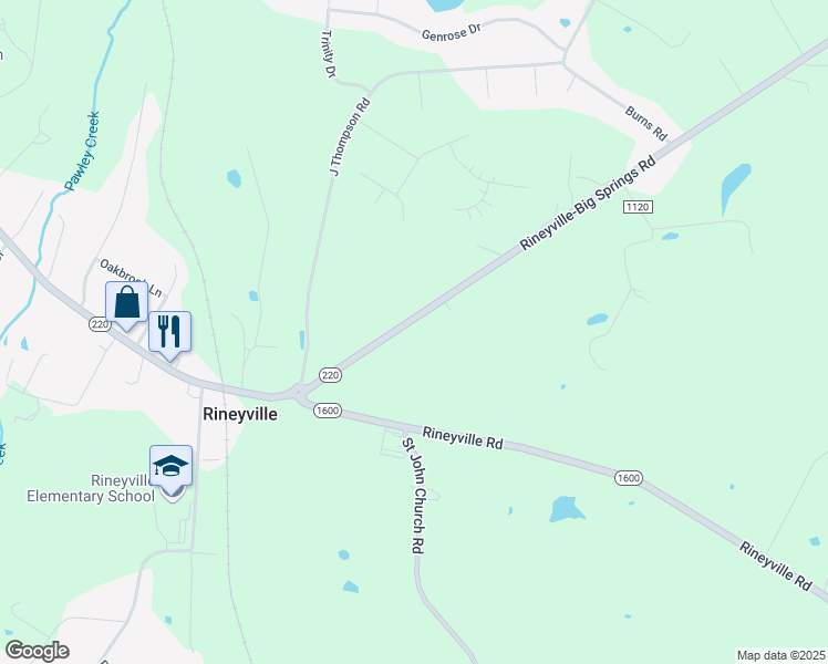 map of restaurants, bars, coffee shops, grocery stores, and more near 3159 Rineyville-Big Springs Road in Rineyville