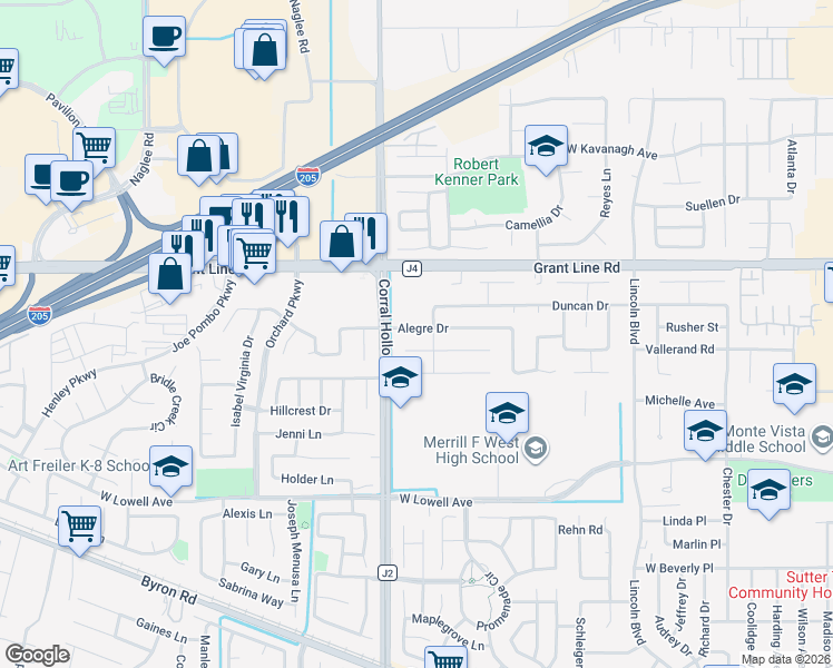 map of restaurants, bars, coffee shops, grocery stores, and more near 1920 Alegre Drive in Tracy