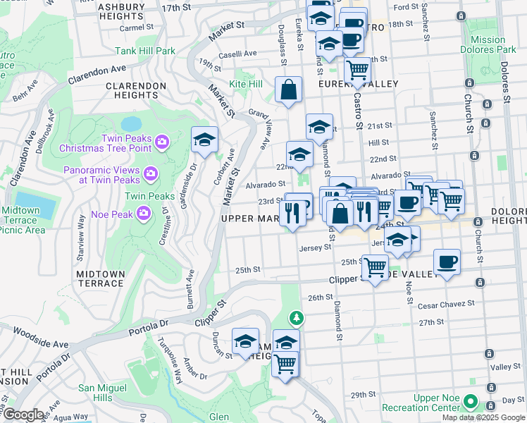 map of restaurants, bars, coffee shops, grocery stores, and more near 231 Hoffman in San Francisco