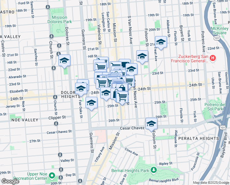 map of restaurants, bars, coffee shops, grocery stores, and more near in San Francisco