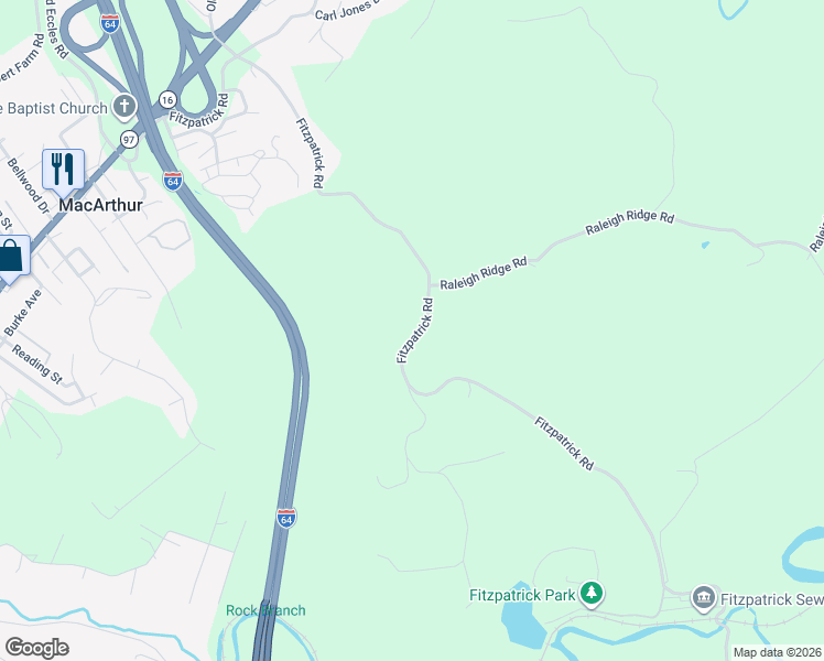 map of restaurants, bars, coffee shops, grocery stores, and more near 466 Fitzpatrick Road in Beckley