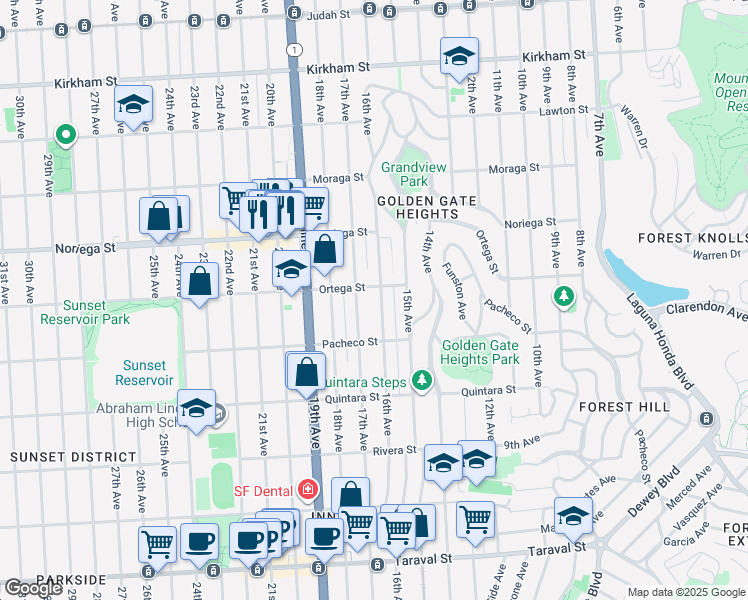 map of restaurants, bars, coffee shops, grocery stores, and more near 1921 16th Avenue in San Francisco