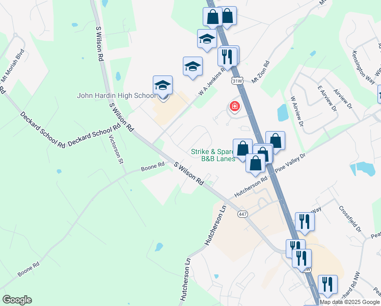 map of restaurants, bars, coffee shops, grocery stores, and more near 100 McIntosh Drive in Elizabethtown