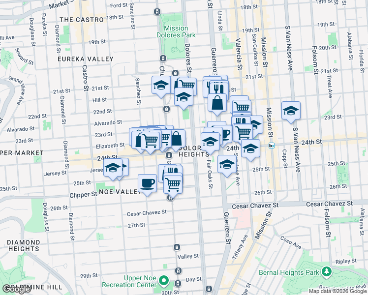 map of restaurants, bars, coffee shops, grocery stores, and more near in San Francisco