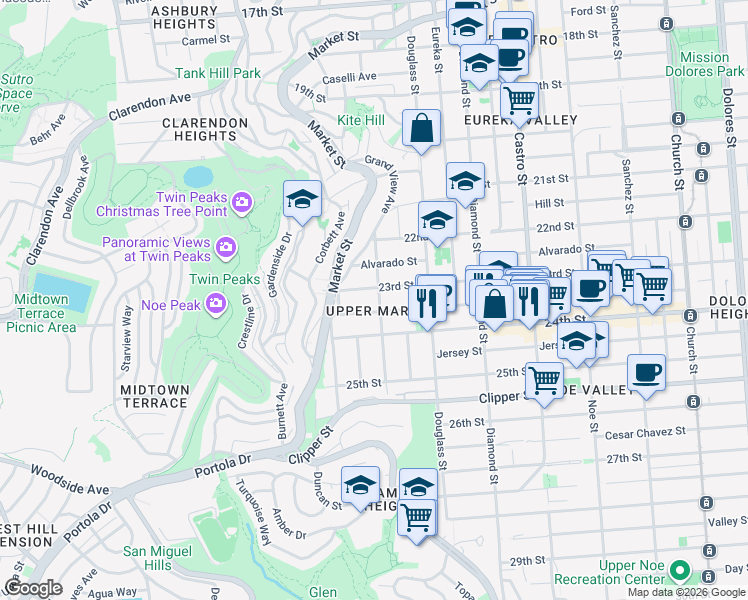 map of restaurants, bars, coffee shops, grocery stores, and more near 231 Hoffman in San Francisco
