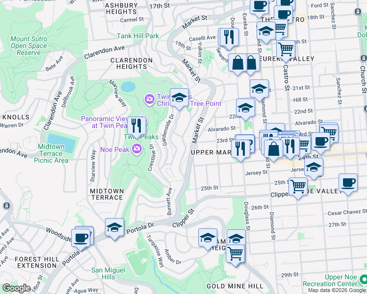 map of restaurants, bars, coffee shops, grocery stores, and more near in San Francisco