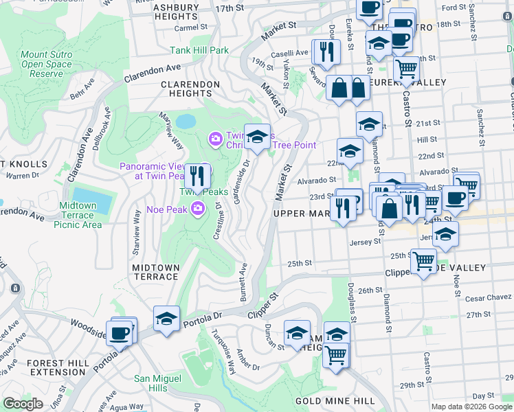 map of restaurants, bars, coffee shops, grocery stores, and more near in San Francisco