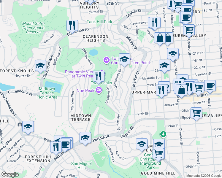 map of restaurants, bars, coffee shops, grocery stores, and more near in San Francisco
