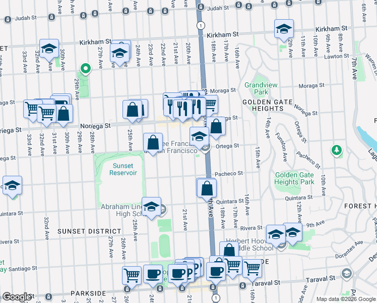 map of restaurants, bars, coffee shops, grocery stores, and more near in San Francisco