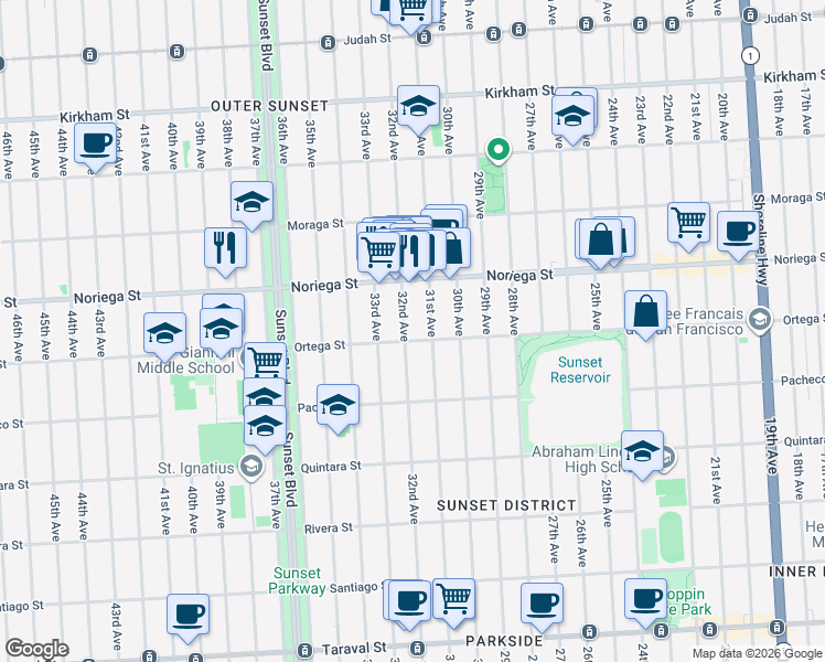 map of restaurants, bars, coffee shops, grocery stores, and more near in San Francisco