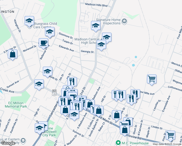 map of restaurants, bars, coffee shops, grocery stores, and more near 420 Kentucky 388 in Richmond