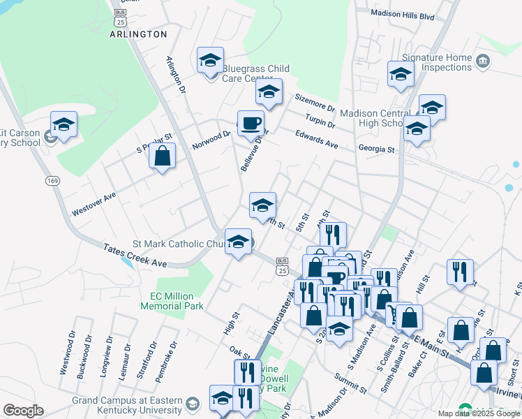 map of restaurants, bars, coffee shops, grocery stores, and more near 615 North Street in Richmond