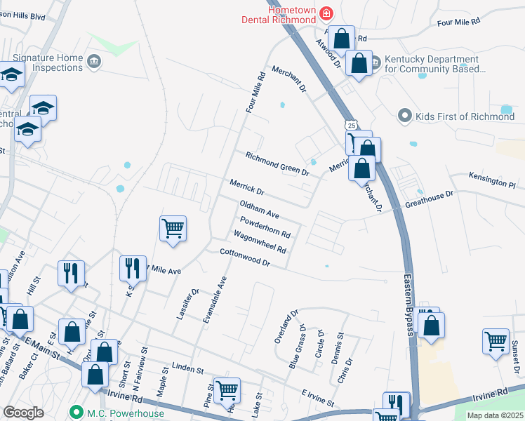 map of restaurants, bars, coffee shops, grocery stores, and more near 610 Oldham Avenue in Richmond