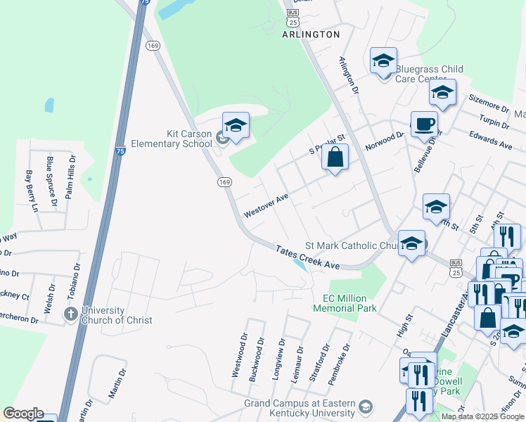 map of restaurants, bars, coffee shops, grocery stores, and more near 607 Westover Avenue in Richmond
